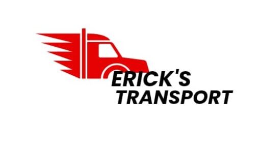 Erick’s Transport logo with red truck icon and sharp-edged design